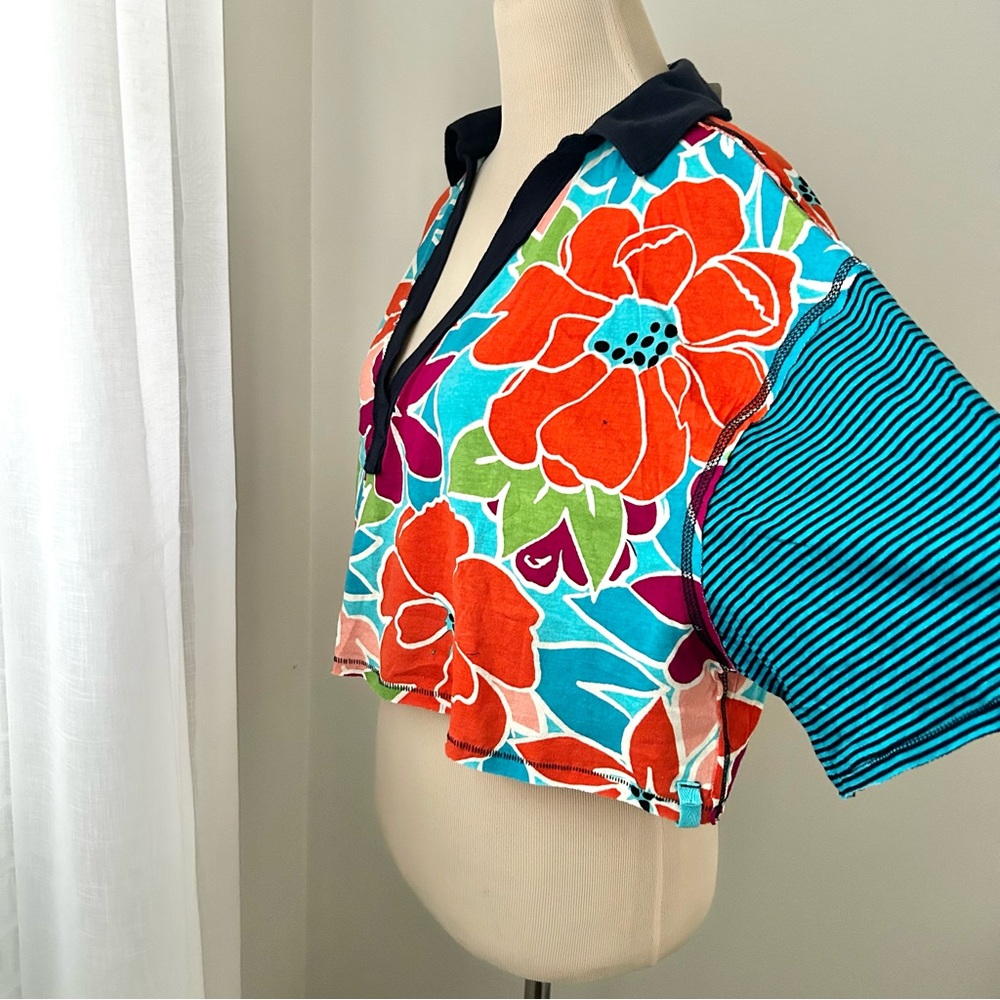 🍒NWT Free People On A Boat Boxy Crop Polo in Coastal. Small. - Picture 6 of 12